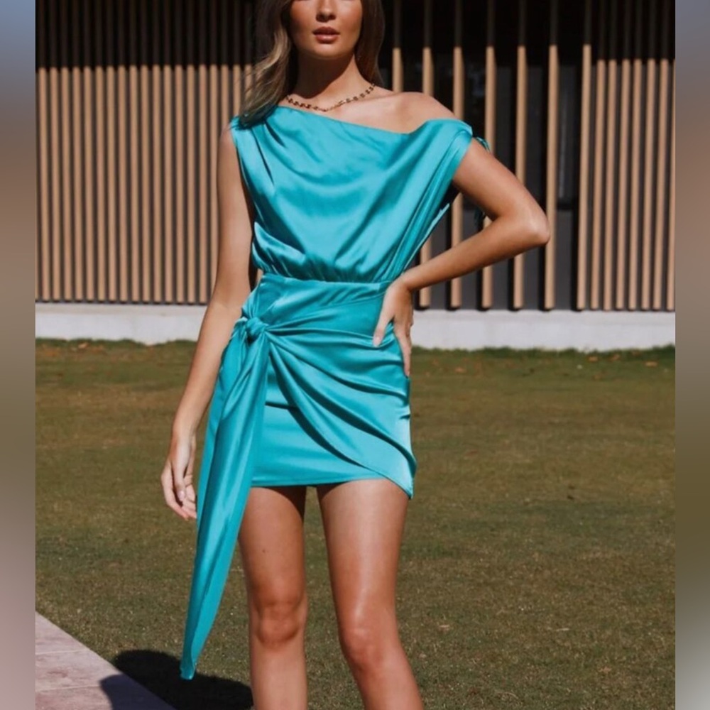 RNWY teal mini dress